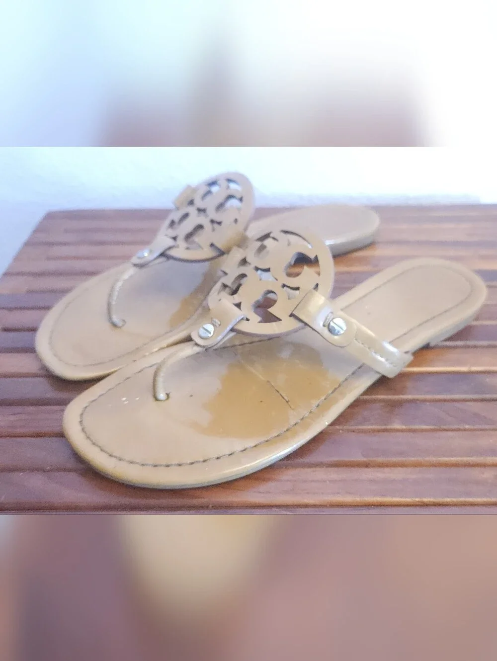 Tory Burch Olive-Tan Logo Thong Sandals